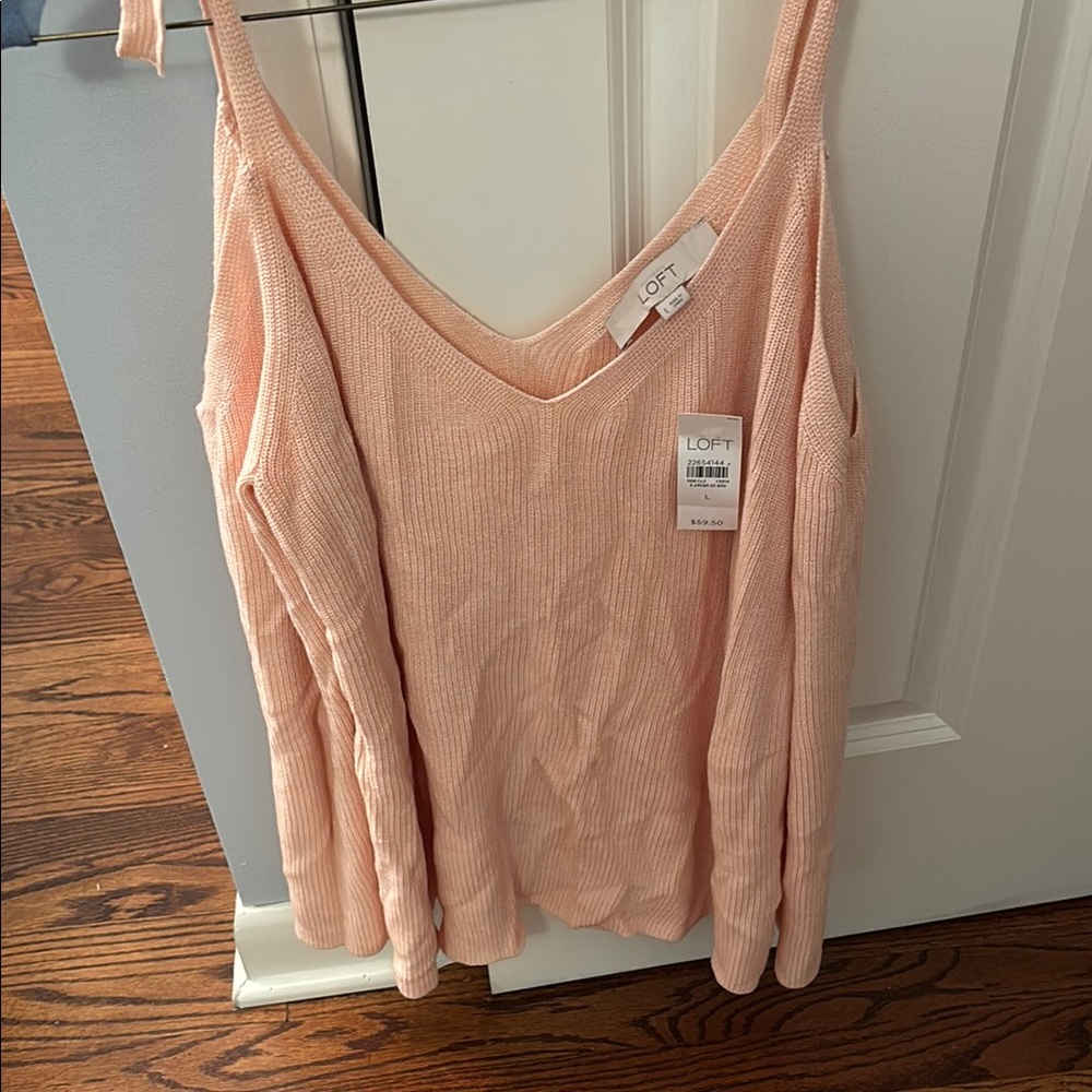 LOFT Pink Off-the-Shoulder Camisole Sweater Relaxed Fit